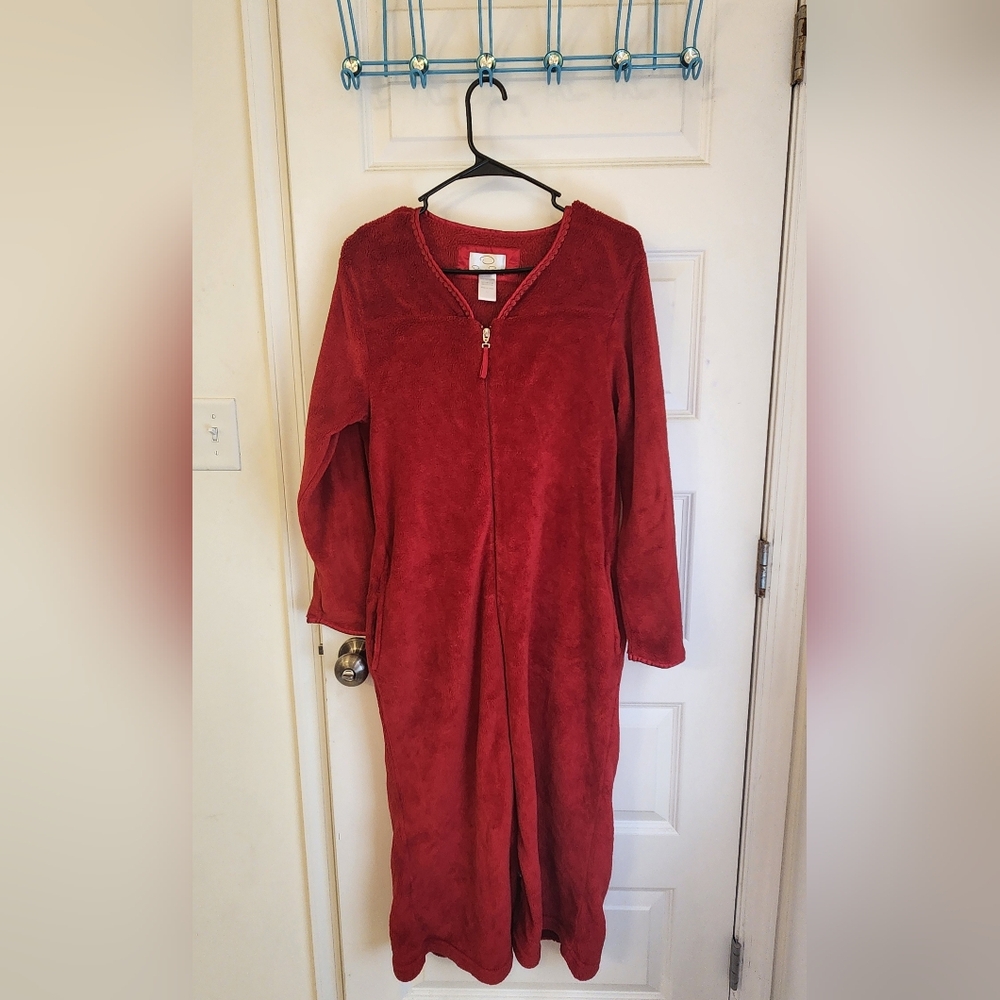 Oscar de la Renta Vintage Red Velour Plush Full Length Robe Size S/M #B1153
